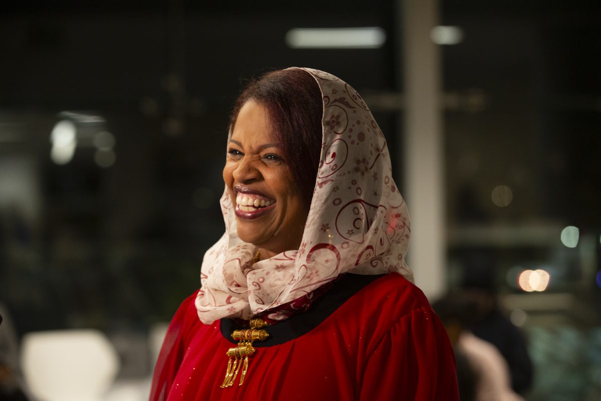Mazahir Salih smiles at her watch party at fix! Coffee on Tuesday, Nov. 7, 2023. Salih was reelected to her seat on the city council after receiving the highest number of votes.