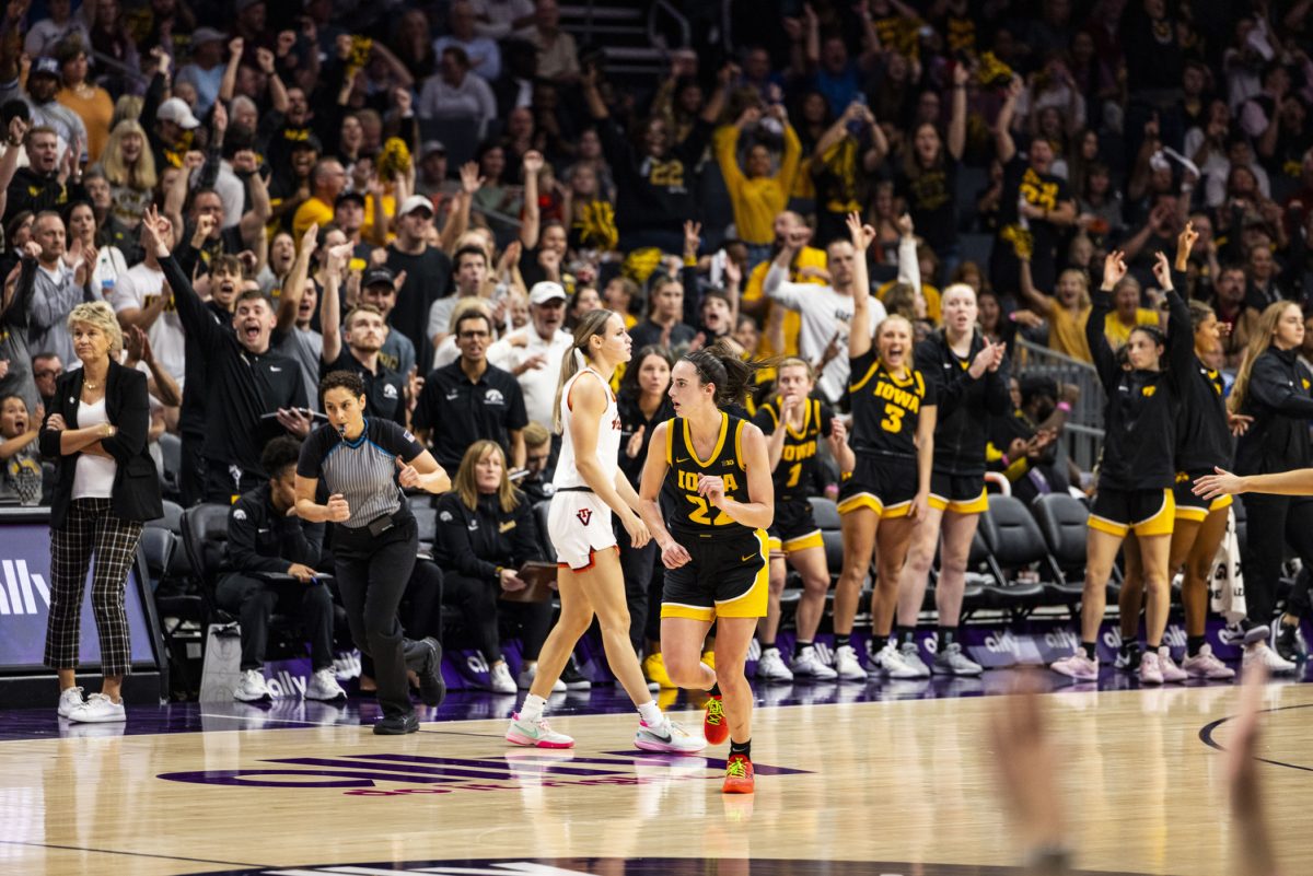 Iowa+guard+Caitlin+Clark+runs+down+the+court+to+play+defense+during+the+Ally+Tipoff%2C+a+basketball+game+between+No.+3+Iowa+and+No.+8+Virginia+Tech+at+Spectrum+Center+in+Charlotte%2C+N.C.%2C+on+Thursday%2C+Nov.+9%2C+2023.+Clark+played+all+40+minutes+of+the+game.+The+Hawkeyes+defeated+the+Hokies%2C+80-76.+