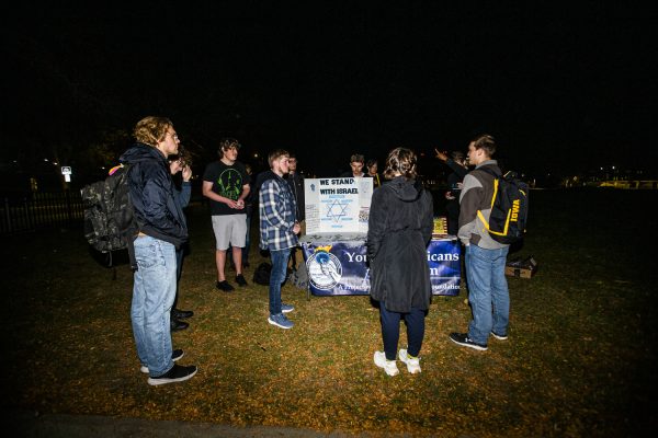 Attendees gather at Hubbard Park in Iowa City in support of Israel on Monday, Nov. 12, 2023.