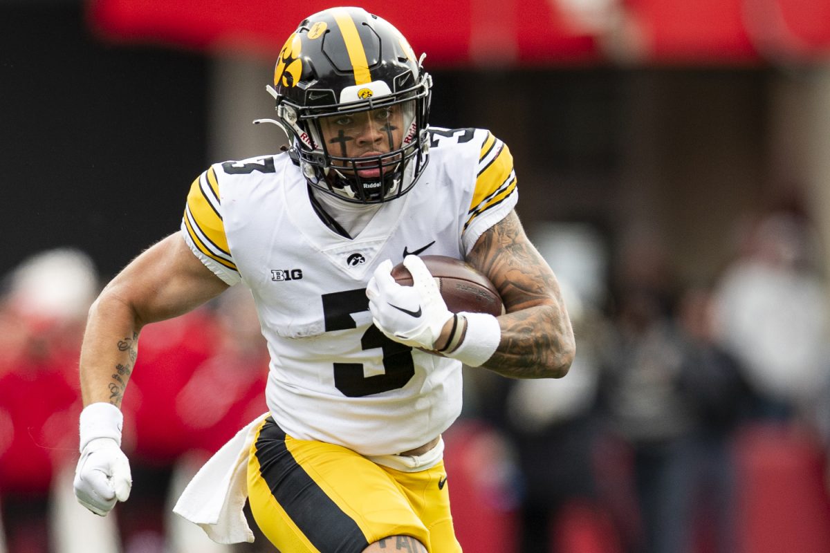 Iowa+wide+receiver+Kaleb+Brown+carries+the+ball+during+a+football+game+between+Iowa+and+Nebraska+at+Memorial+Stadium+in+Lincoln+Nebraska+on+Friday%2C+Nov.+23%2C+2023.+The+Hawkeyes+defeated+the+Cornhuskers+13-10.