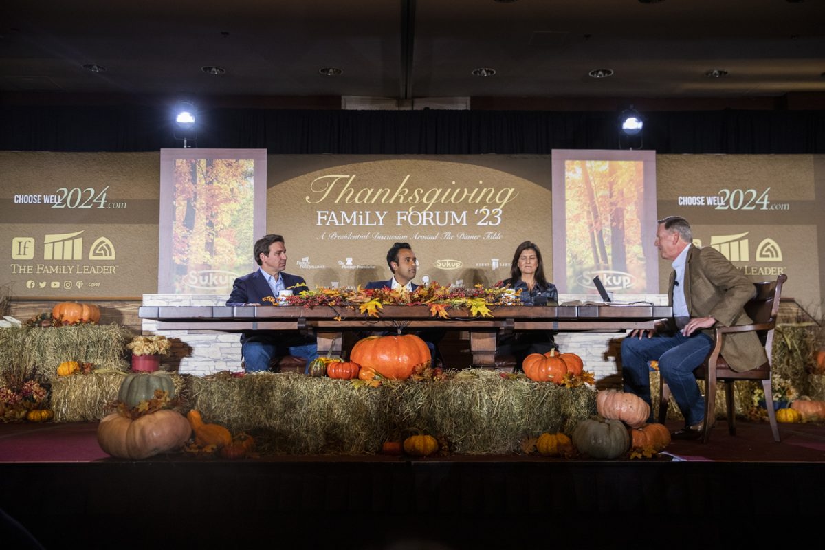 Republican+presidential+candidates+Nikki+Haley%2C+Vivek+Ramaswamy%2C+and+Ron+DeSantis%2C+answer+questions+at+a+round+table+during+the+2023+Thanksgiving+Family+Forum+hosted+by+The+FAMiLY+Leader%2C+an+organization+dedicated+to+advancing+the+role+of+religious+values+in+government%2C+at+the+Marriott+hotel+in+Downtown+Des+Moines+on+Friday%2C+Nov.+17%2C+2023.+The+event+was+moderated+by+Bob+Vander+Plaats%2C+the+president+of+The+FAMiLY+Leader.+The+event+began+at+3%3A30+p.m.+with+a+round+table+discussion%2C+and+was+followed+by+meet-and-greet+events+with+each+of+the+candidates.