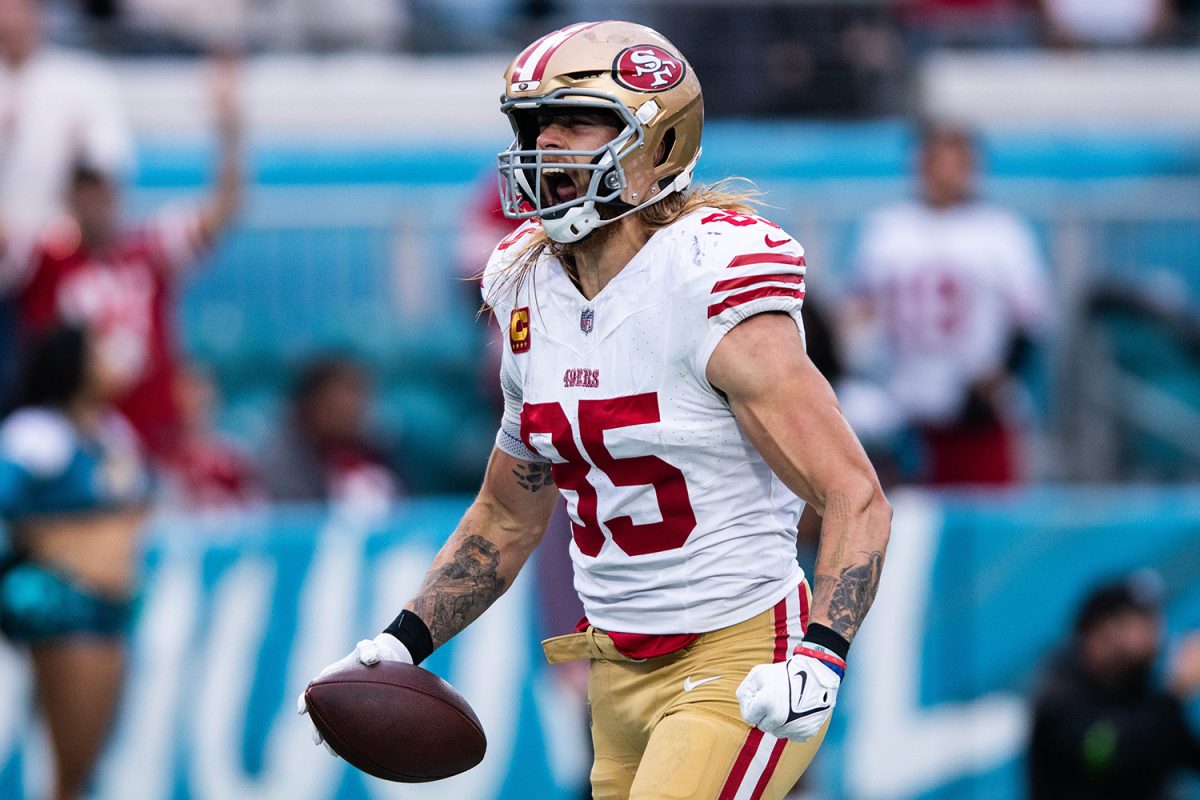 Nov+12%2C+2023%3B+Jacksonville%2C+Florida%2C+USA%3B+San+Fransisco+49ers+tight+end+George+Kittle+%2885%29+celebrates+a+touchdown+against+the+Jacksonville+Jaguars+in+the+third+quarter+at+EverBank+Stadium.+Mandatory+Credit%3A+Jeremy+Reper-USA+TODAY+Sports