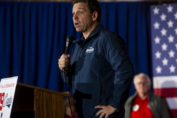 Republican presidential candidate and Gov. Ron DeSantis speaks during the 99th County Rally at the Thunderdome in Newton, Iowa on Saturday, Dec. 2, 2023. DeSantis’ 99th stop in Jasper County, Iowa rounds out the “full Grassley”. 