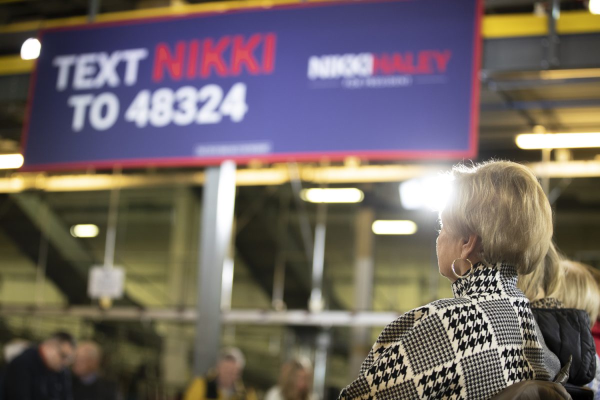 An audience member waits for Nikki Haley to speak before a Women for Nikki town hall in Davenport on Wednesday, Dec. 20, 2023. 