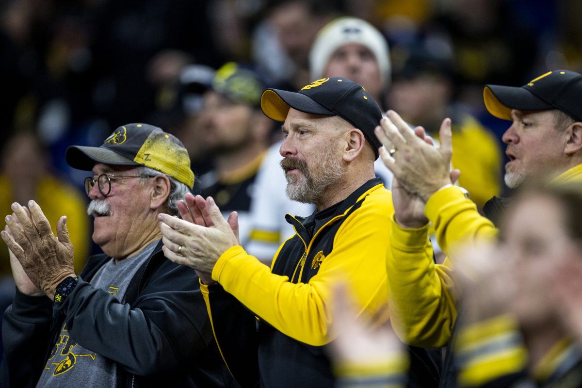 Fans cheer before a football game between No. 18 Iowa and No. 2 Michigan at Lucas Oil Stadium in Indianapolis on Saturday, Dec. 2, 2023. (Cody Blissett/The Daily Iowan)