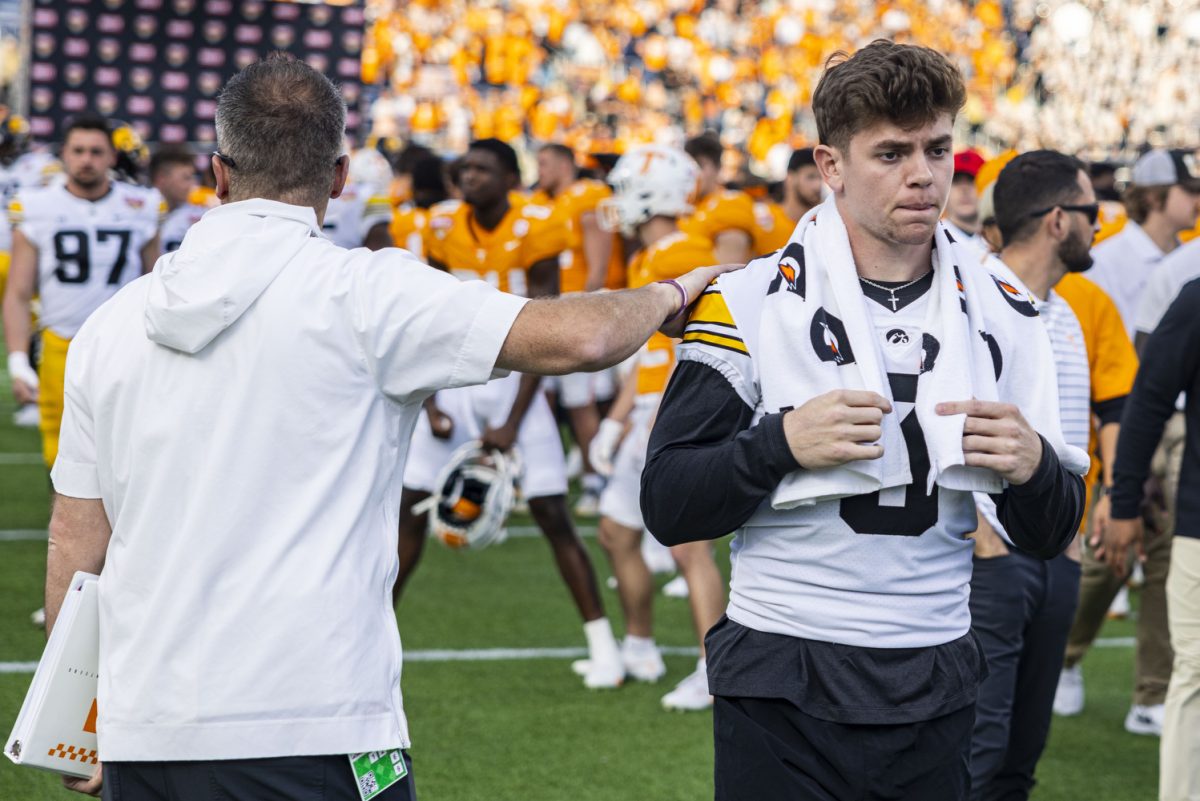 Iowa defensive back Cooper DeJean walks off the field during the 2024 Cheez-It Citrus Bowl between No. 17 Iowa and No. 21 Tennessee at Camping World Stadium in Orlando, Fla., on Monday, Jan. 1, 2024. DeJean suffered an injury in practice earlier this season, ending his third season with Iowa. The Volunteers defeated the Hawkeyes, 35-0.