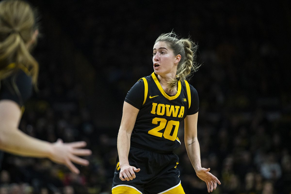 Iowa guard Kate Martin plays during a women’s basketball game between No. 2 Iowa and Wisconsin at Carver-Hawkeye Arena in Iowa City on Tuesday, Jan. 16, 2023.
