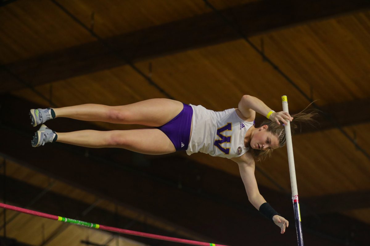 Wester Illinois’ Emma Ponx competes in pole vaulting during the Black and Gold Invitational at the Hawkeye Indoor Track Facility on Saturday, Jan. 27, 2024.