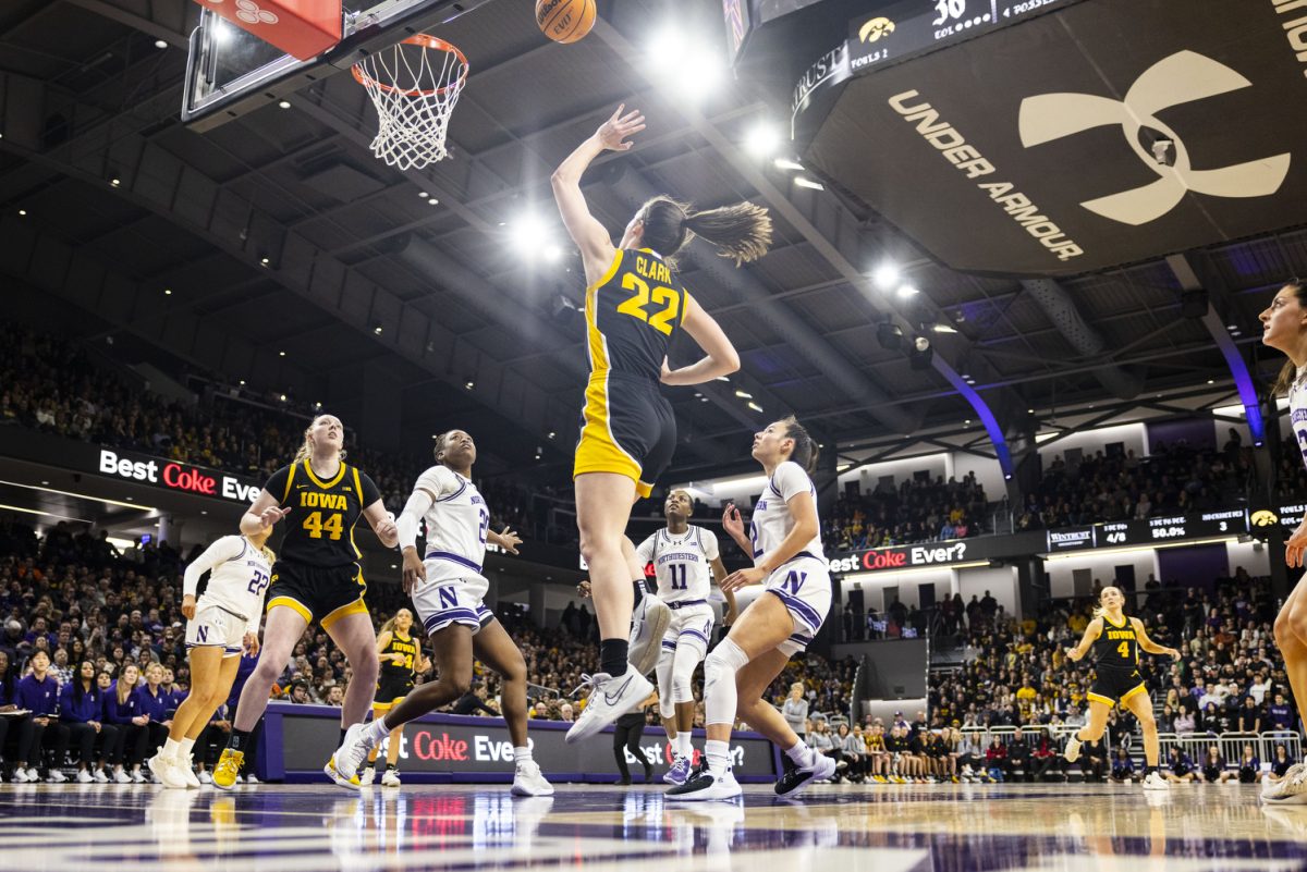 Iowa+guard+Caitlin+Clark+scores+a+layup%2C+making+her+the+Big+Ten+all-time+leading+scorer+during+a+basketball+game+between+No.+3+Iowa+and+Northwestern+at+Welsh-Ryan+Arena+in+Evanston%2C+Ill.%2C+on+Wednesday%2C+Jan.+31%2C+2024.+The+Hawkeyes+defeated+the+Wildcats%2C+110-74.