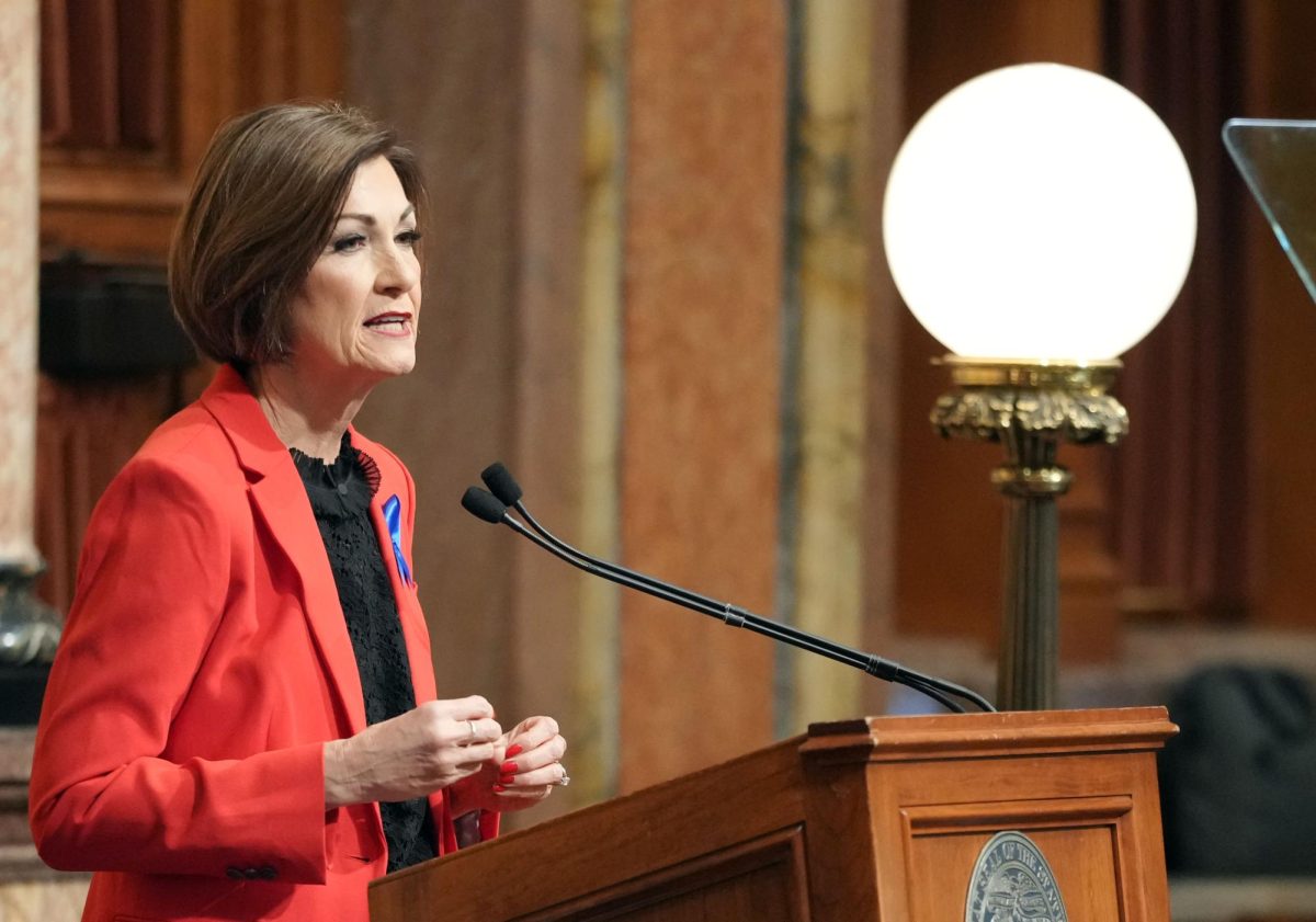 Gov. Kim Reynolds gives the annual Condition of the State address at the Iowa State Capitol, Tuesday, Jan. 9, 2024. 