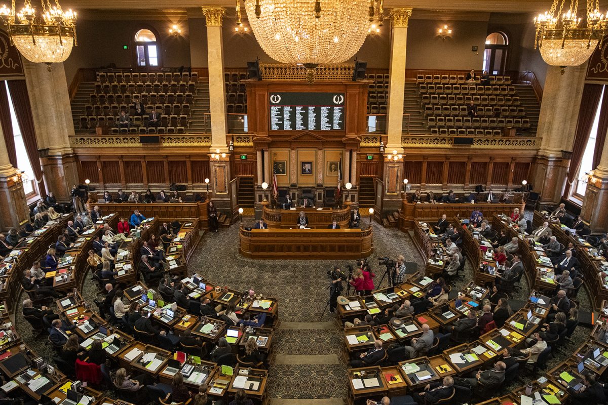 Lawmakers sit in the house chamber during the first day of the 2024 Iowa legislative session at the Iowa State Capitol in Des Moines on Monday, Jan. 8, 2024. 