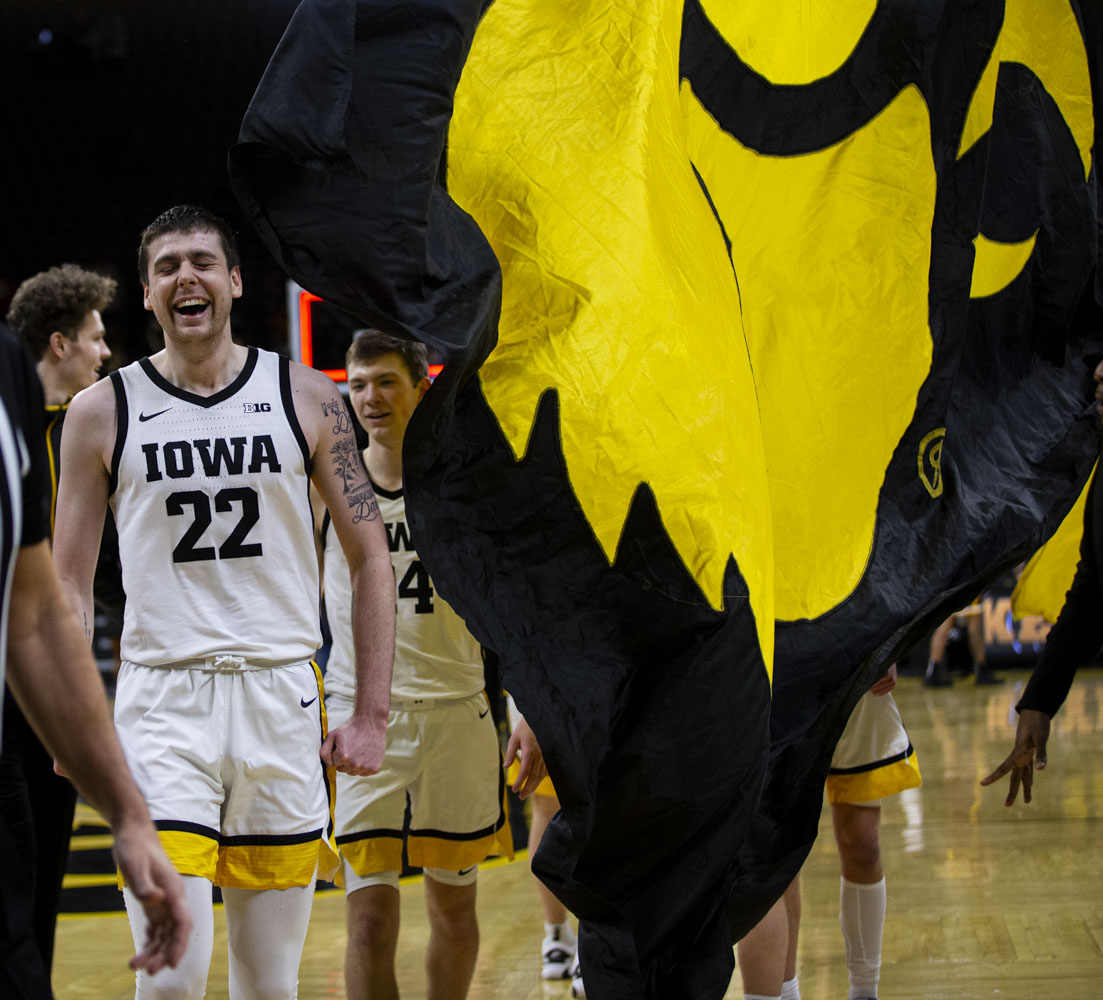 Iowa+forward+Patrick+McCaffery+smiles+after+a+men%E2%80%99s+basketball+game+between+Minnesota+and+Iowa+at+Carver-Hawkeye+Arena+on+Sunday%2C+Feb.+11%2C+2024.+The+Hawkeyes+defeated+the+Gophers+90-85.+McCaffery+scored+21+points+during+the+game.%0A