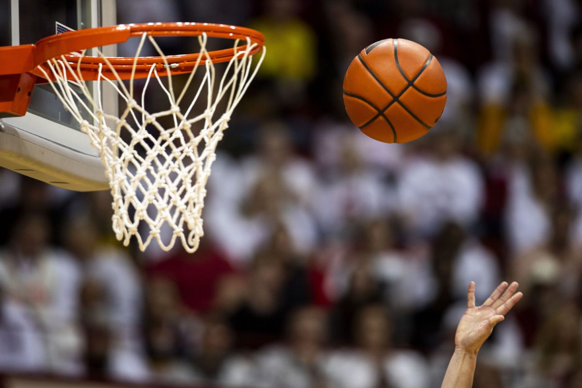 Caitlin Clark goes up for a shot during a women’s basketball game between No. 4 Iowa and No. 14 Indiana at Simon Skjodt Assembly Hall in Bloomington, Ind. on Feb. 22. Clark had 24 points, 10 rebounds, and nine assists. The Hoosiers defeated the Hawkeyes, 86-69.