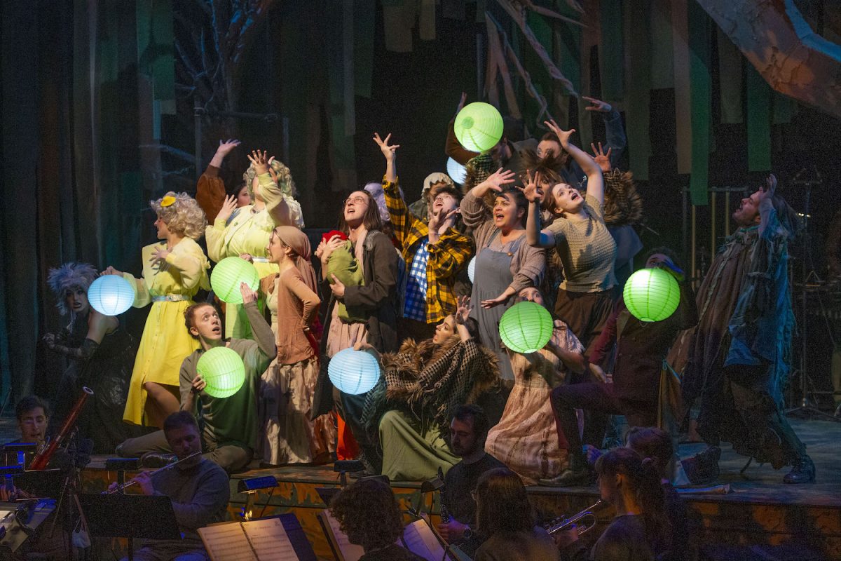 The ensemble cast sings “Children Will Listen” during a performance of Into The Woods in the  University of Iowas E.C. Mabie Theatre Building on Wednesday, Feb. 28th, 2024. The show is running from March 1-3 and 7-9.