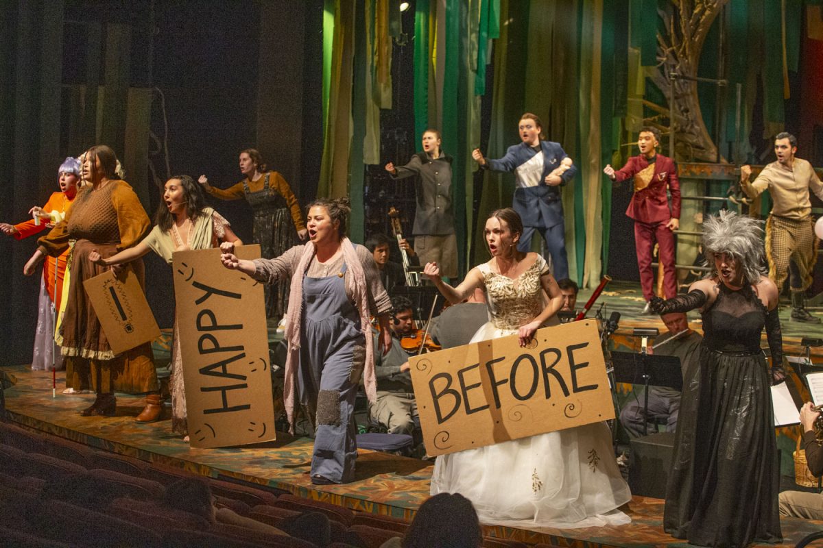 The ensemble cast sings “Ever After” during a performance of Into The Woods in the Theatre Building at the University of Iowa on Wednesday, Feb. 28th, 2024. The show is running from March 1-3 and 7-9.
