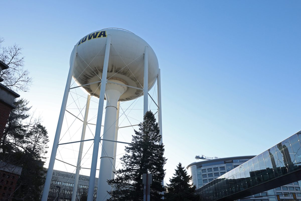 A+Water+Tower+overlooking+Kinnick+Stadium+is+seen+in+Iowa+city+on+Sunday%2C+March+3%2C+2024.