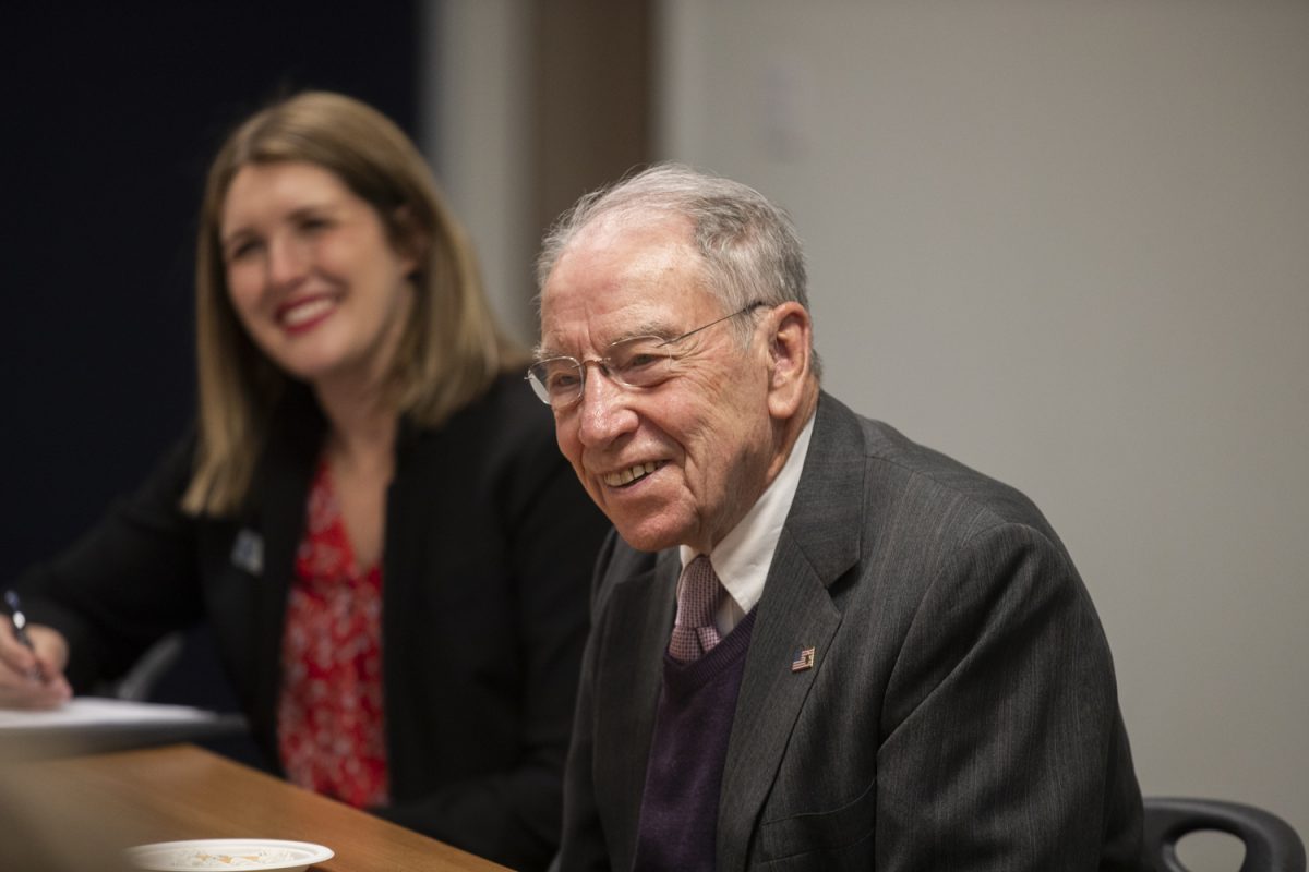 U.S.+Sen.+Chuck+Grassley+R-Iowa+speaks+with+community+members+about+local+issues+at+Merge+Iowa+City+on+Monday%2C+March+25%2C+2024.