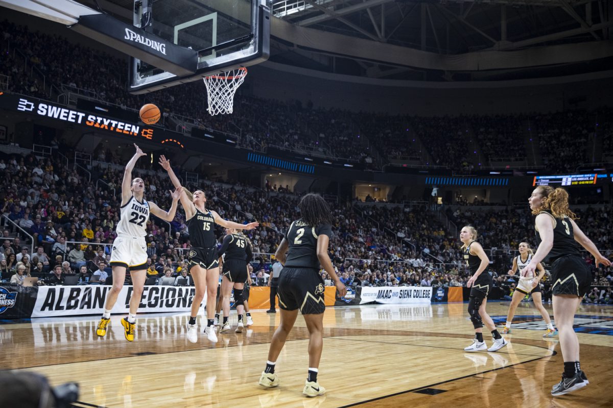 Iowa+guard+Caitlin+Clark+goes+in+for+a+layup+during+a+NCAA+Tournament+Sweet+Sixteen+game+between+No.+1+Iowa+and+No.+5+Colorado+at+MVP+Arena+in+Albany%2C+N.Y.%2C+on+Saturday%2C+March+30%2C+2024.+%28Ayrton+Breckenridge%2FThe+Daily+Iowan%29