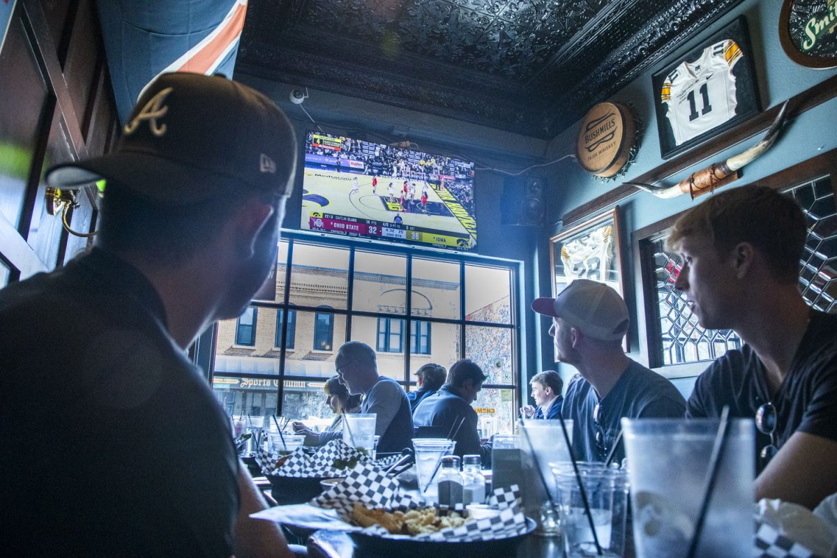 Fans watch an Iowa women’s basketball game vs. Ohio State at Micky’s Irish Pub in Iowa City on Sunday, March 3, 2024. 