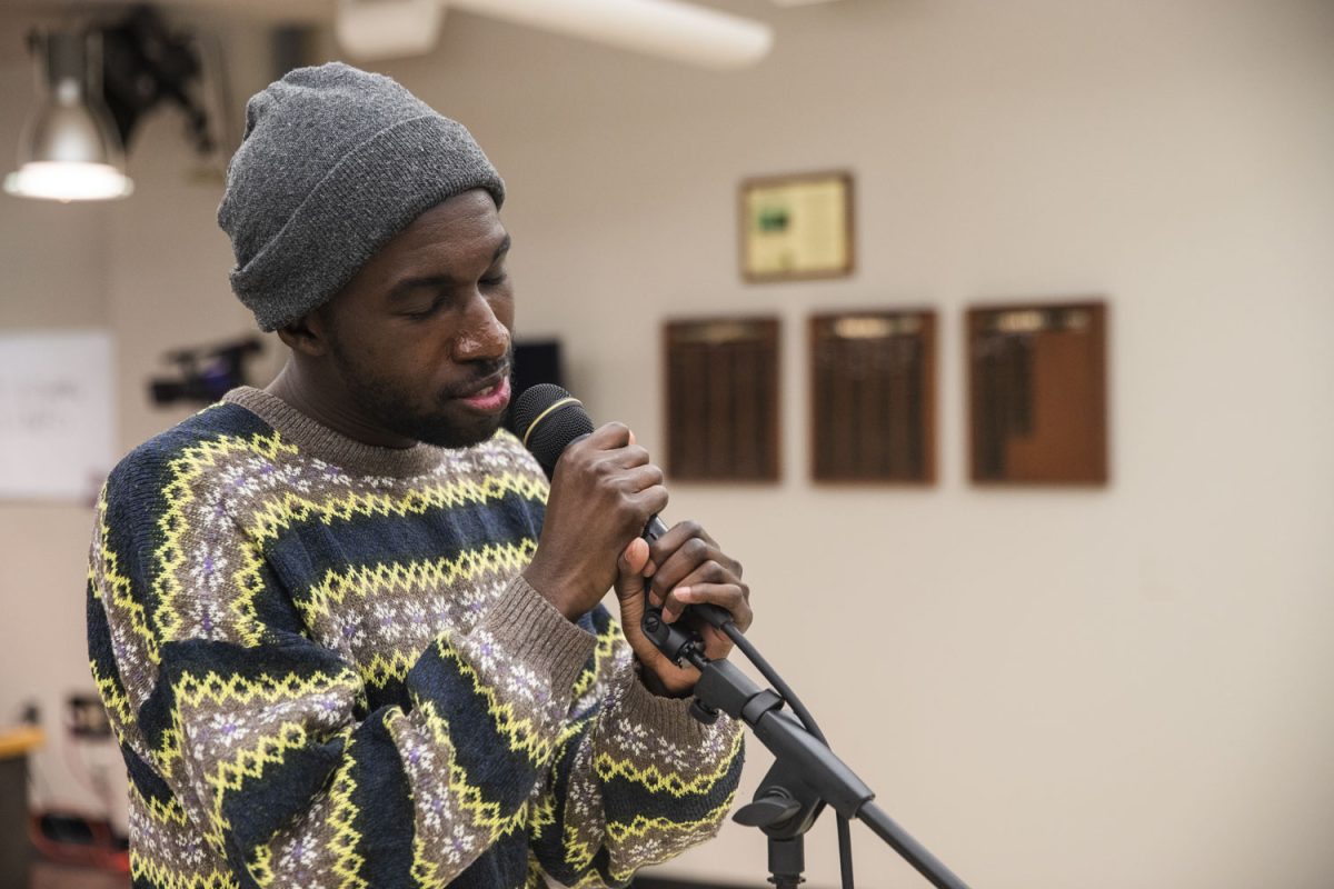 Ahzia Hester performs during The Daily Iowan Headliners in The Daily Iowan newsroom in the Adler Journalism building on Saturday, Feb. 24, 2024. Four groups will be featured in the series’ second season. (Emily Nyberg/The Daily Iowan)
