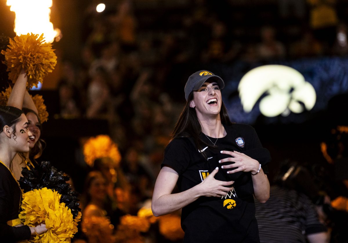 Iowa+guard+Caitlin+Clark+smiles+at+fans+during+a+season+celebration+to+honor+the+Iowa+women%E2%80%99s+basketball+team%E2%80%99s+historic+run+in+the+NCAA+tournament+at+Carver-Hawkeye+Arena+in+Iowa+City%2C+Iowa%2C+on+Wednesday%2C+April+10%2C+2024.+No.+1+South+Carolina+defeated+No.+1+Iowa%2C+87-75%2C+during+an+NCAA+Championship+game+at+Rocket+Mortgage+FieldHouse+in+Cleveland%2C+Ohio%2C+on+Sunday%2C+April+7%2C+2024.+The+Gamecocks+finished+the+season+undefeated+with+38+wins.+The+game+marks+Iowa%E2%80%99s+second+straight+runner-up+finish+for+the+title.
