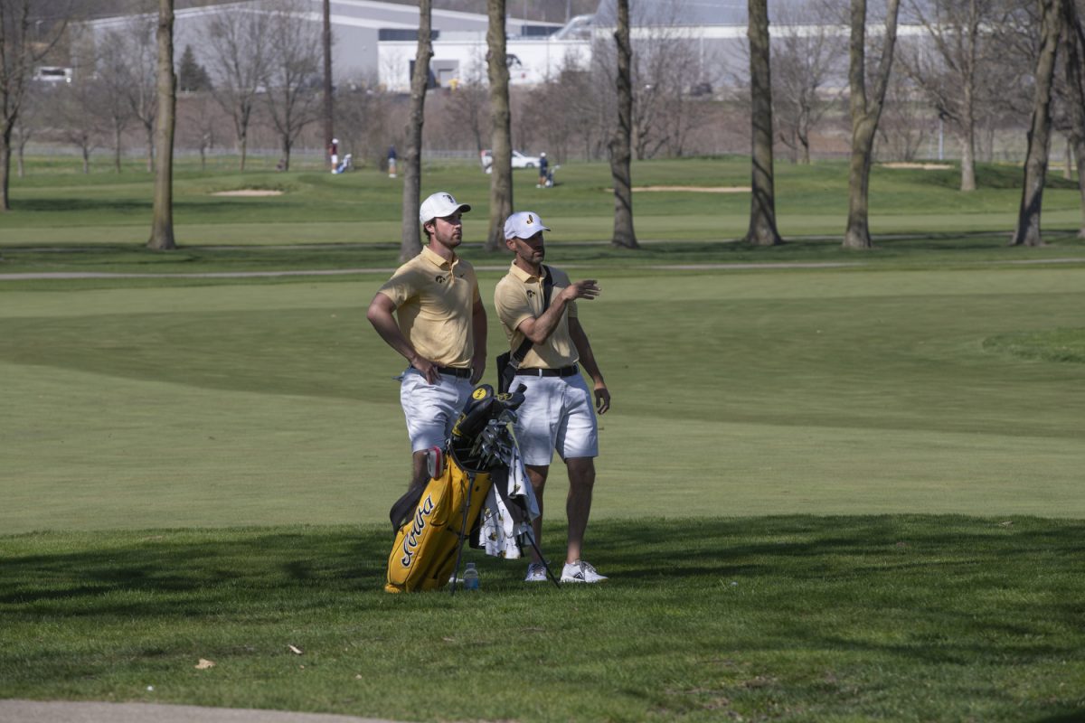 The Iowa men’s golf team playing in the Hawkeye Invitational at Finkbine Golf Course on Sunday April, 14, 2024. The Hawkeyes finished in sixth place out of 16 teams. 