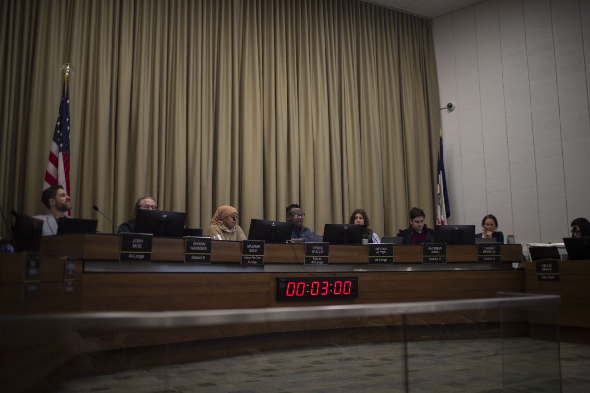 Members of the Iowa City City Council hear proposals during a city council special format meeting on Tuesday, April 2, 2024.