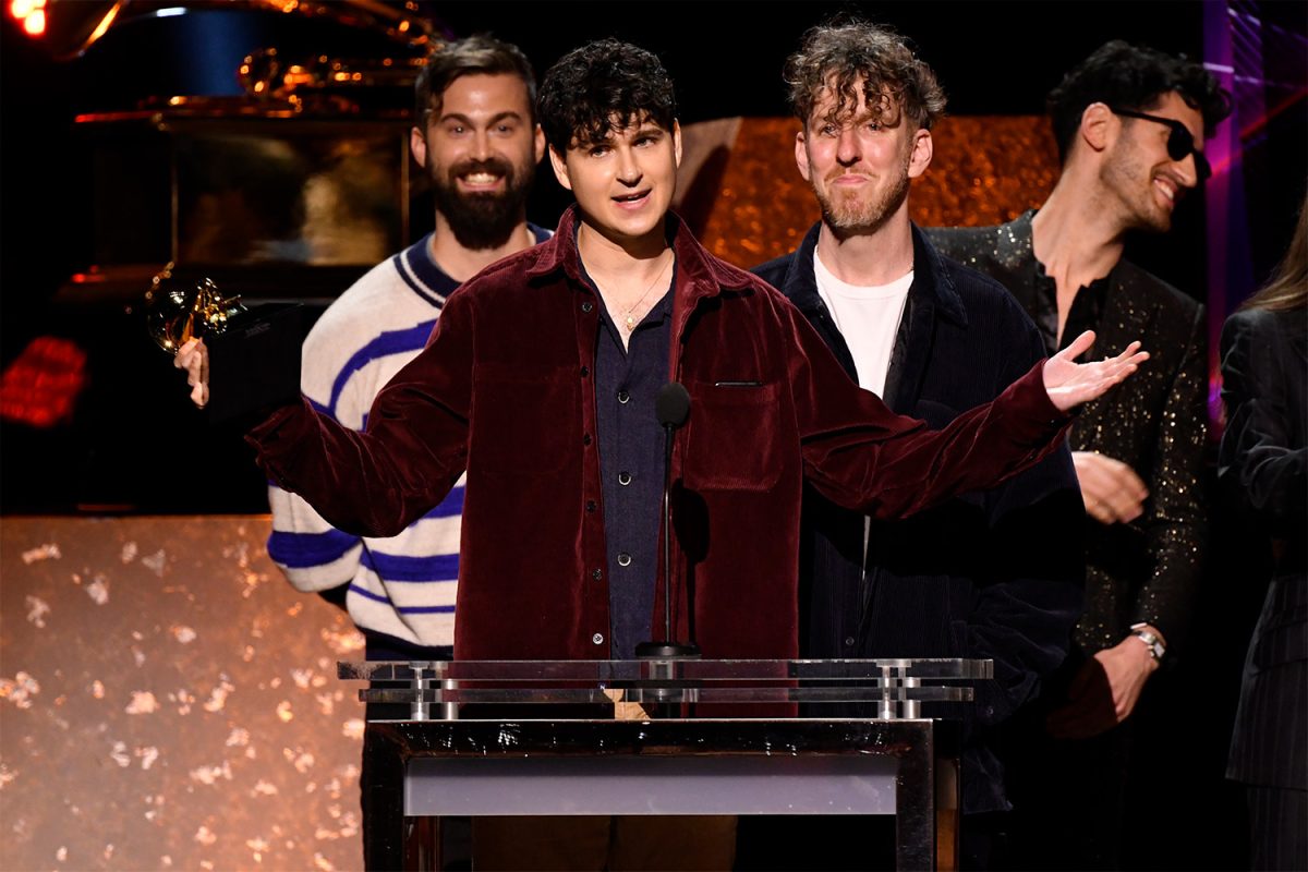 Jan 26, 2020; Los Angeles, CA, USA; Ezra Koenig accepts the award for Best Alternative Music Album accepts on behalf of Vampire Weekend for Father Of The Bride during the 62nd annual GRAMMY Awards Premiere Ceremony on Jan. 26, 2020 at the Microsoft Theater in Los Angeles, Calif.