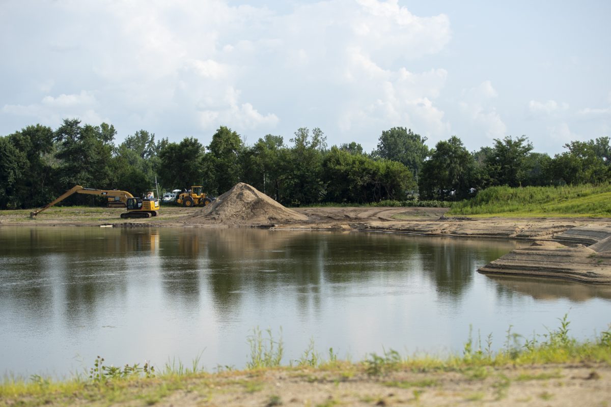 A flooded construction site is seen in Cedar Rapids, Iowa on Monday, July 22, 2024.