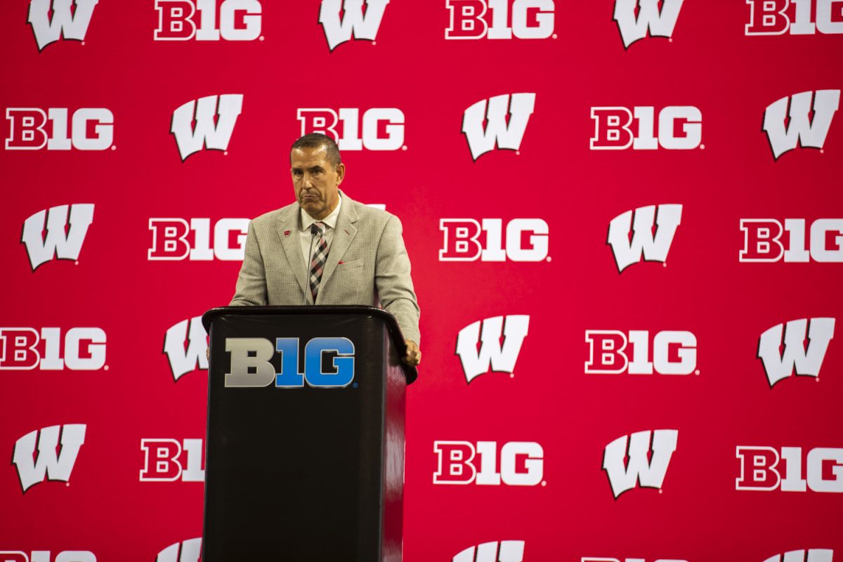 Wisconsin head coach Luke Fickell speaks at a press conference during day one of Big Ten Football Media day  at Lucas Oil Stadium in Indianapolis, Ind., on Tuesday, July 23, 2024.