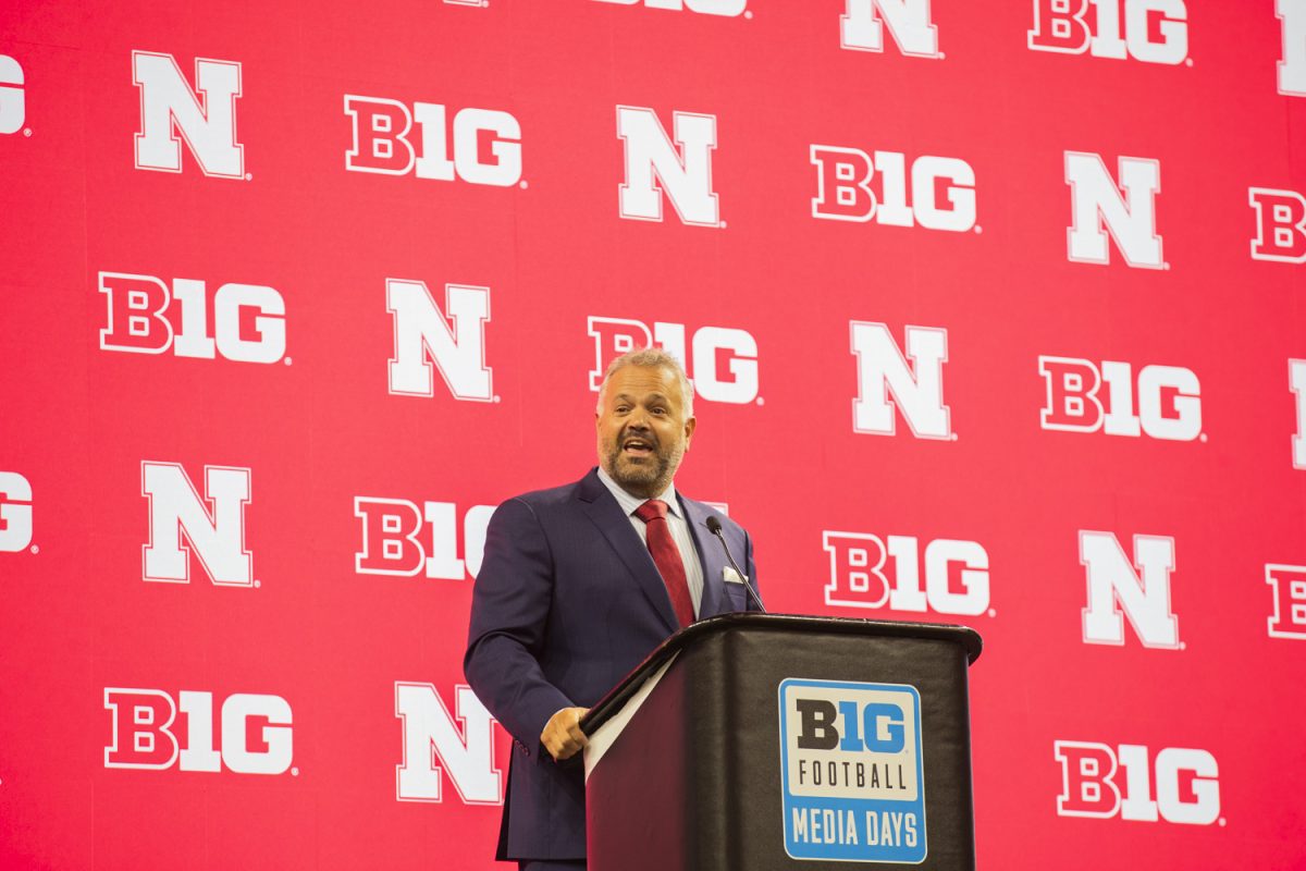 Nebraska head coach Matt Rhule answers questions from the media during day two of Big Ten Football Media Day at Lucas Oil Stadium in Indianapolis, Ind., on Wednesday, July 24, 2024. Coaches and athletes from Iowa, UCLA, USC, Michigan State, Nebraska, and Penn State answered questions from the media.