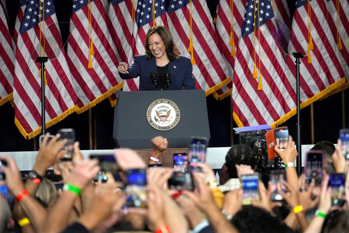 Vice President Kamala Harris speaks at the Harris for President Campaign Rally at West Allis Central High School in West Allis on Tuesday, July 23, 2024. Harris has been backed by Iowas entire Democratic National Convention delegation. 