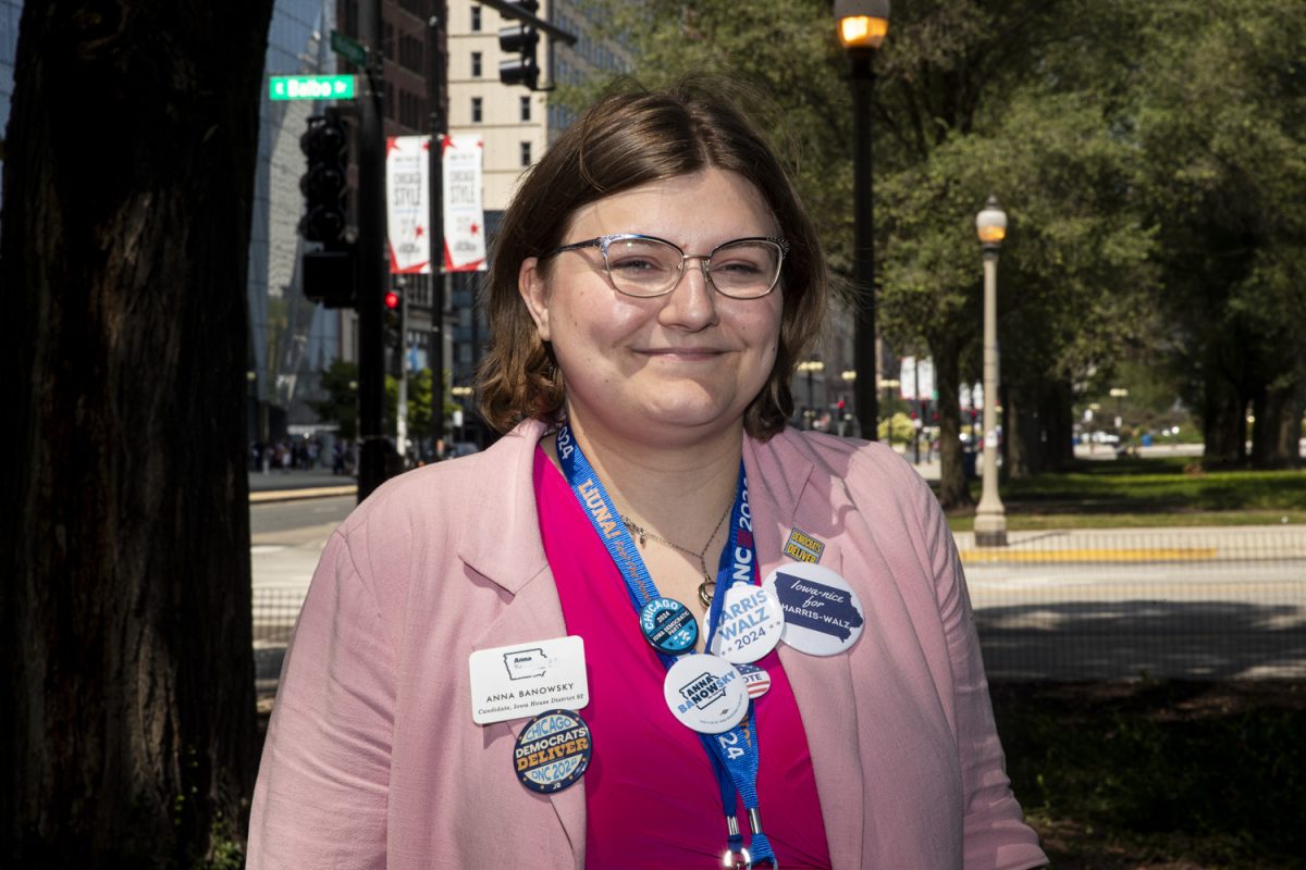 Candidate for the Iowa House of Representatives Anna Banowsky poses for a portrait during the third day of the 2024 Democratic National Convention in Chicago on Wednesday, Aug. 21, 2024. Banowsky is running for election for section 92 of the Iowa House of Representatives. 