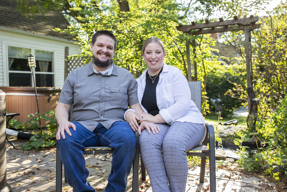 Allison and Cale Bierman pose for a portrait at Allison Bierman’s mothers home in Iowa City on Wednesday, Aug. 28, 2024. On July 29, 2024, a near total ban on abortion went into effect in Iowa. Bierman has been outspoken in the Johnson County about her support for IVF treatment and abortion access, after experiencing an ectopic pregnancy. 