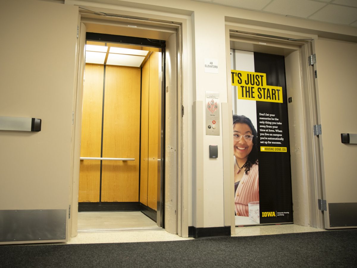 Elevators are seen at the Mayflower residence hall in Iowa City on Tuesday, Sept. 3, 2024. Since the dorm came back into service, it has been undergoing renovations.