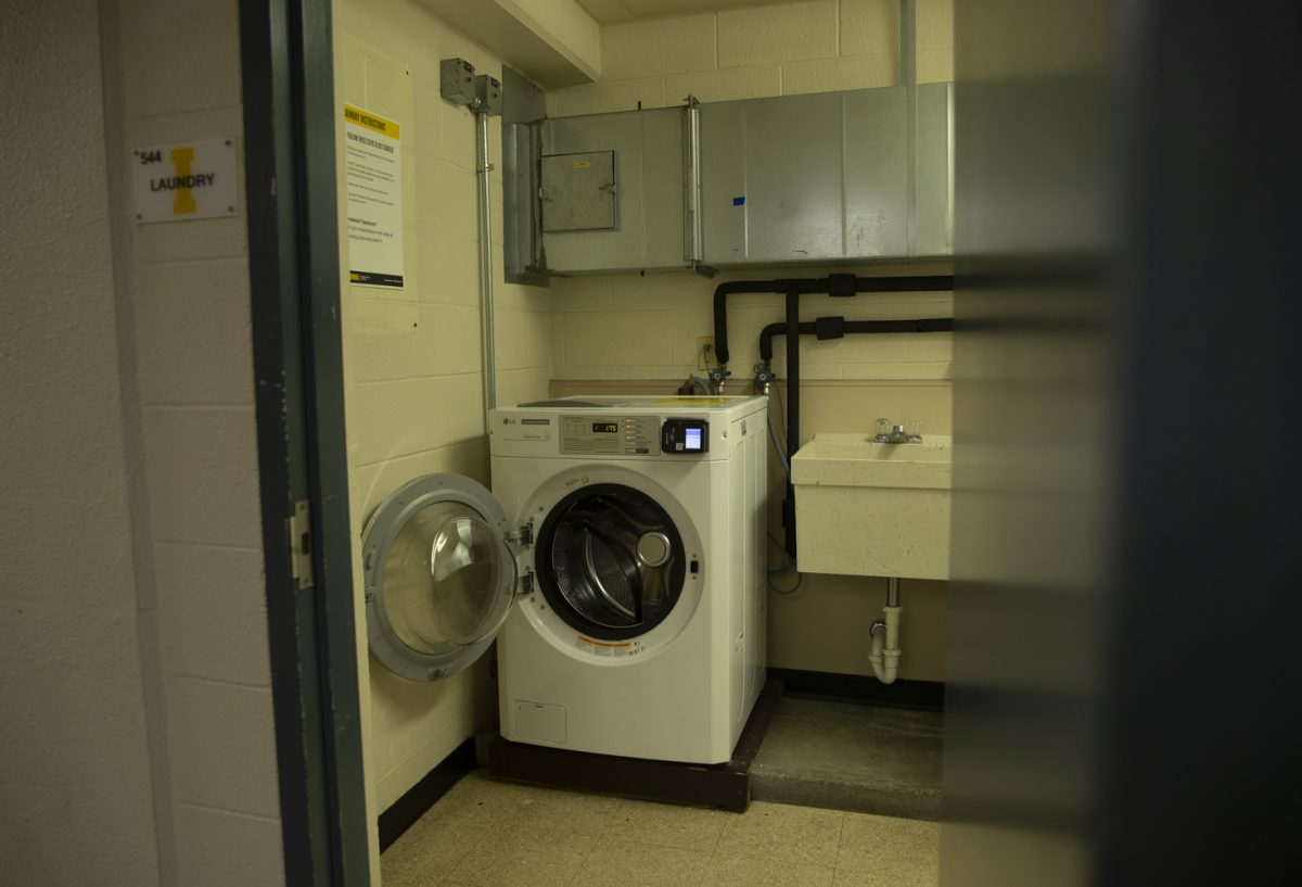 A laundry room is seen in the Mayflower residence hall in Iowa City on Tuesday, Sept. 3, 2024. Since the dorm came back into service, it has been undergoing renovations.