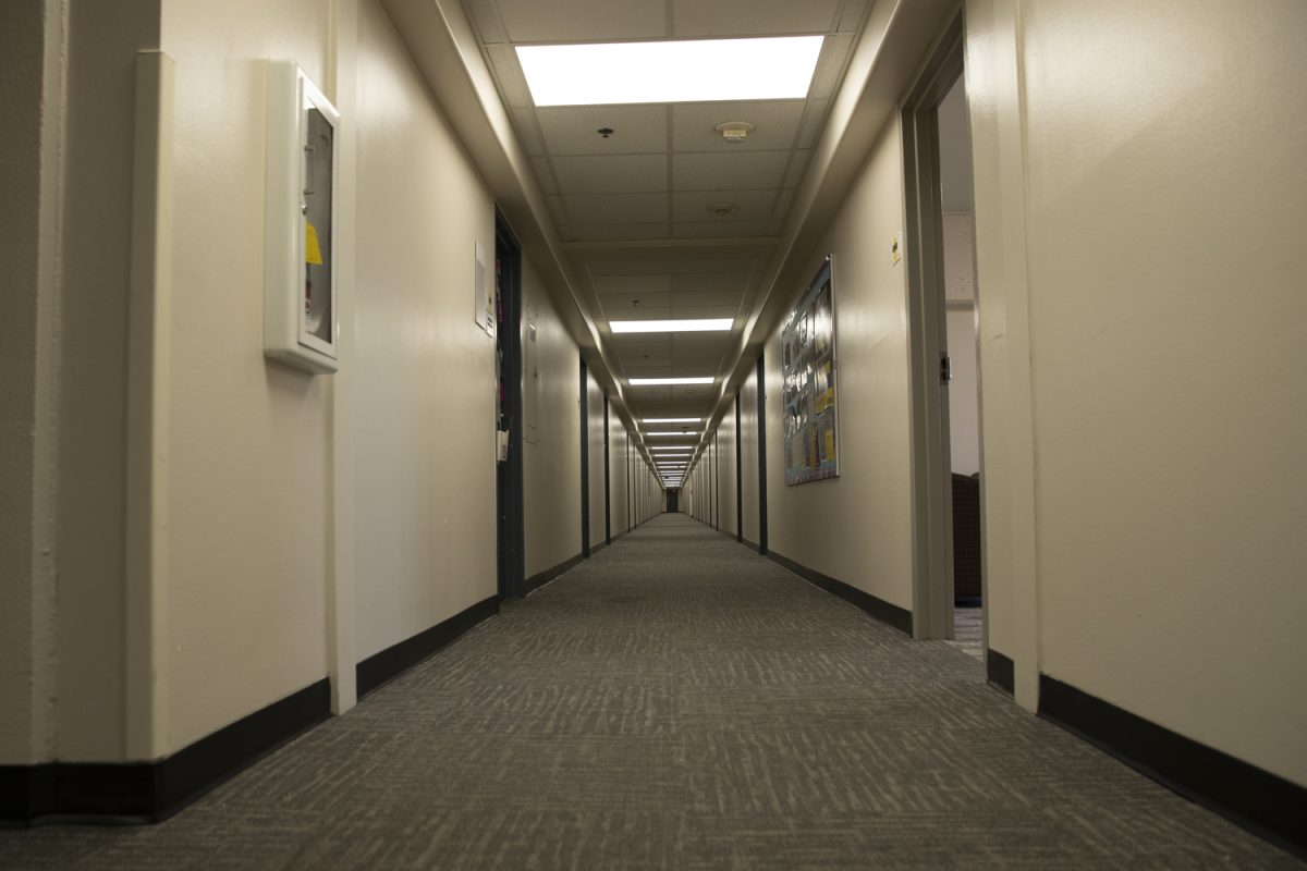 A hallway is seen in the Mayflower residence hall in Iowa City on Tuesday, Sept. 3, 2024. Since the dorm came back into service, it has been undergoing renovations.