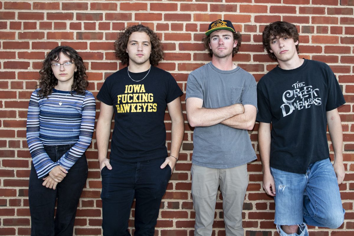 28 Days Later poses for a portrait during a battle of the bands, hosted by University of Iowa SCOPE productions, at Iowa Memorial Union’s River Amphitheater on Wednesday, Sept. 4, 2024. Local bands included; 28 Days Later, The Bits, One More Hour and Kobe Williams and the Fantasy.    