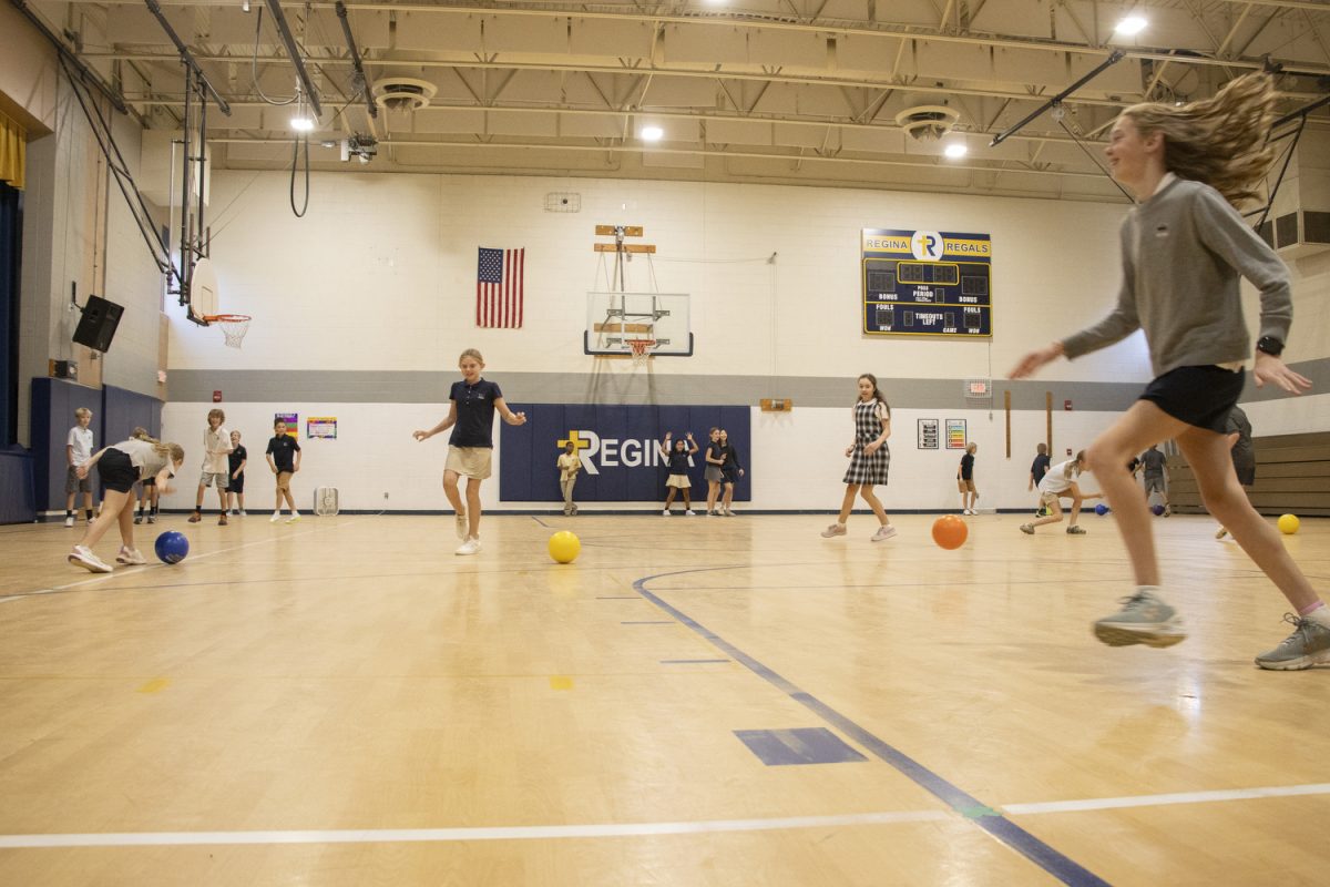 Fifth graders participate in gym class at Regina Catholic Education Center on Sept. 3. After a bill passed in January of 2023, Regina now accepts education saving accounts, or ESAs, to help pay for tuition.