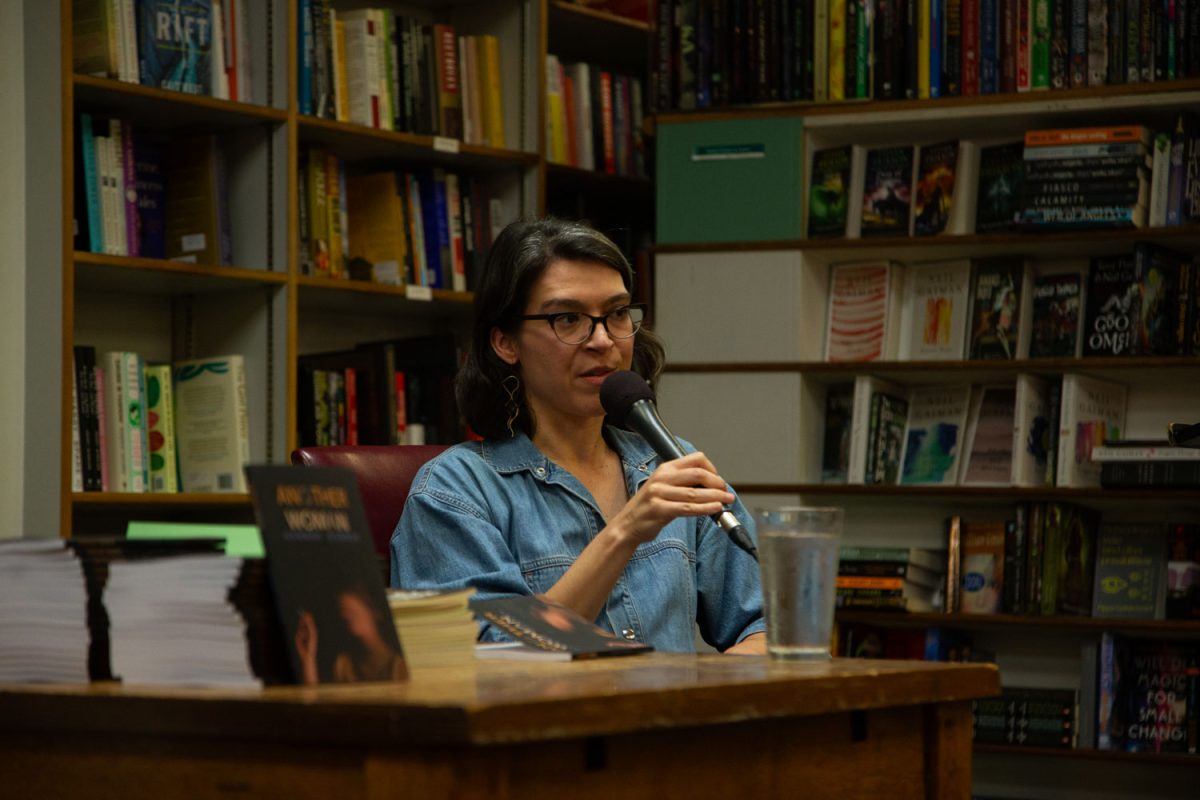 Hannah Bonner answers audience questions during an Ask the Author event held at Prairie Lights Bookstore on Friday, Sept. 6, featuring authors Hannah Bonner and Dan Wriggins. Bonner and Wriggins read excerpts from each of their latests books, ‘Another Woman’ and ‘Prince of Grass’.