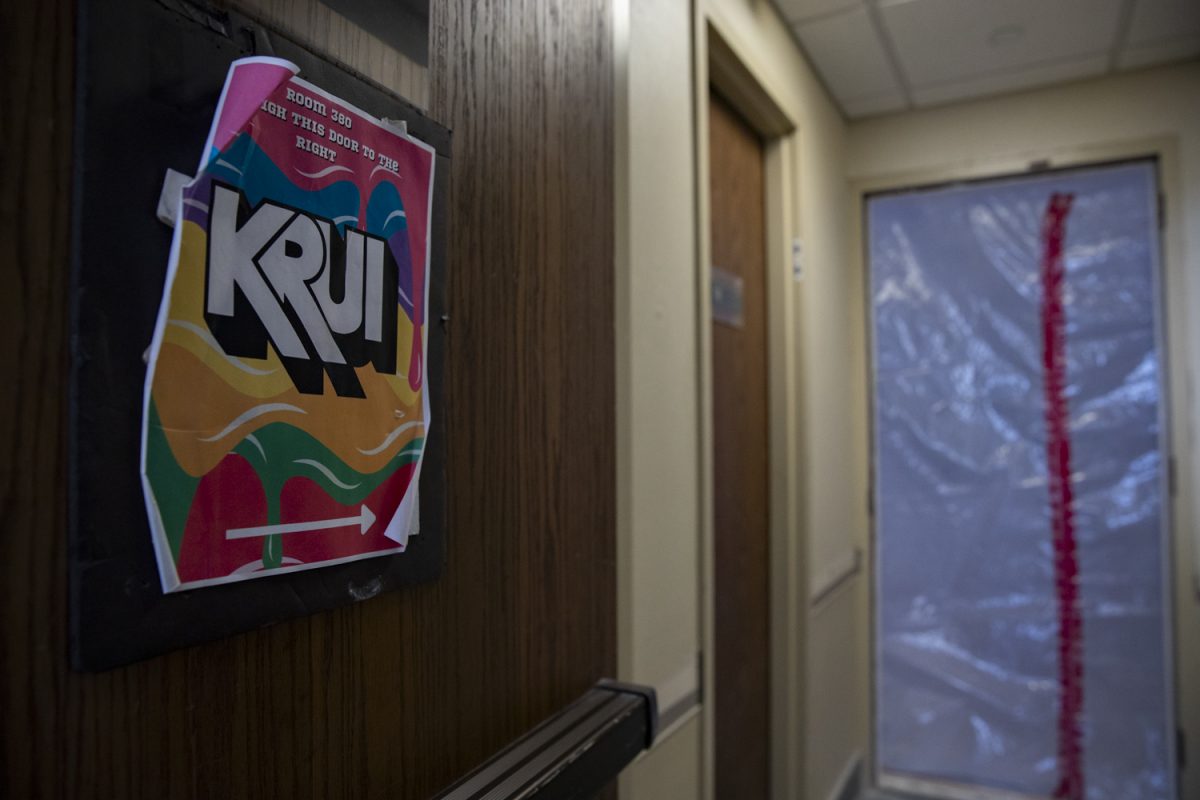 KRUI Studios headquarters is seen inside of the Iowa Memorial Union on Monday, September 9, 2024. KRUI recently flooded, causing a two week hiatus from production. 