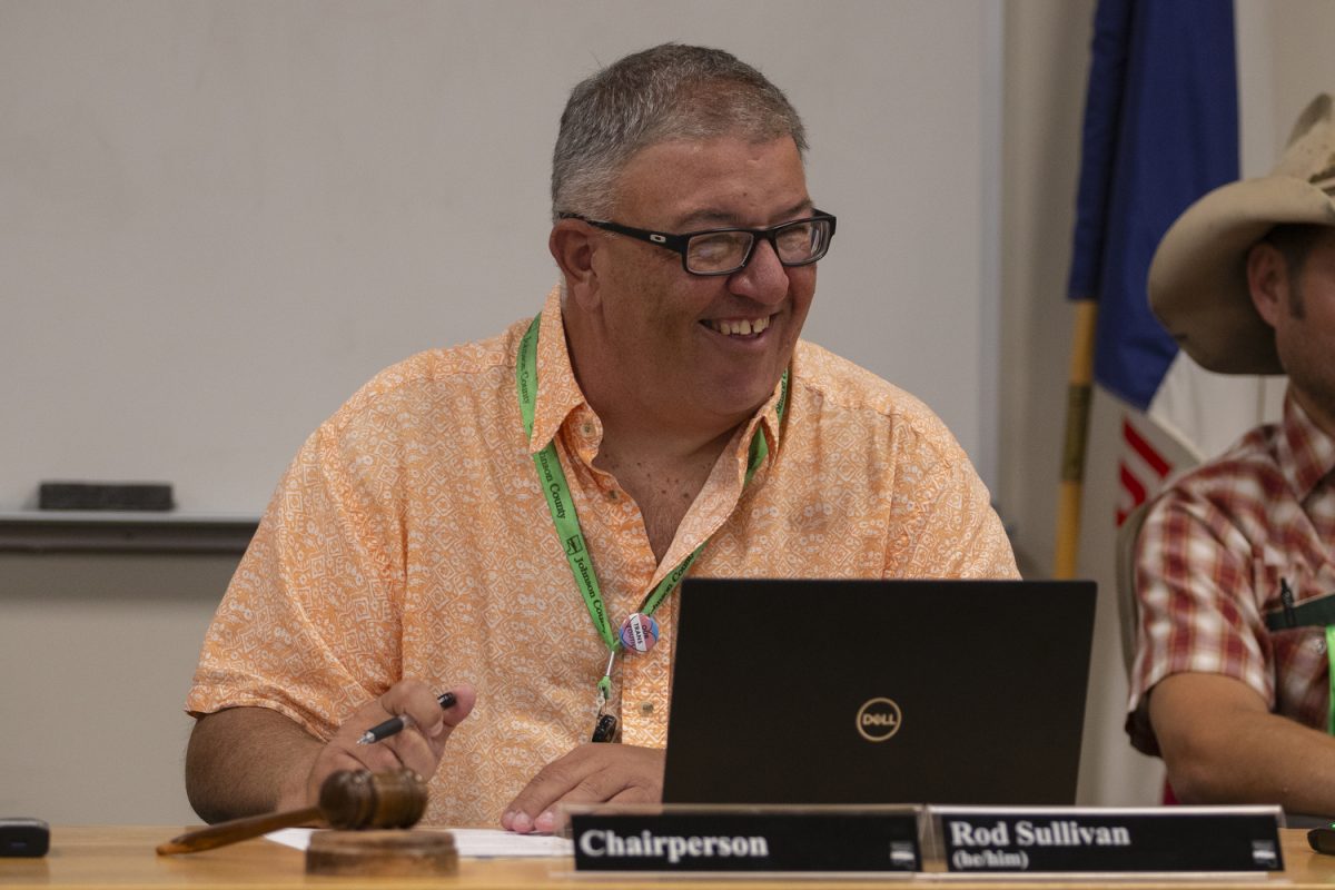 Board of Supervisors Chair Rod Sullivan is seen during the work session at the Johnson County Administration Building in Iowa City on Wednesday, Sept. 11, 2024. Topics discussed in the session include pay grade classifications for department heads, proposals for repair on the sheriff’s office and jail building, revising the SEATS missed ride policy, and others.