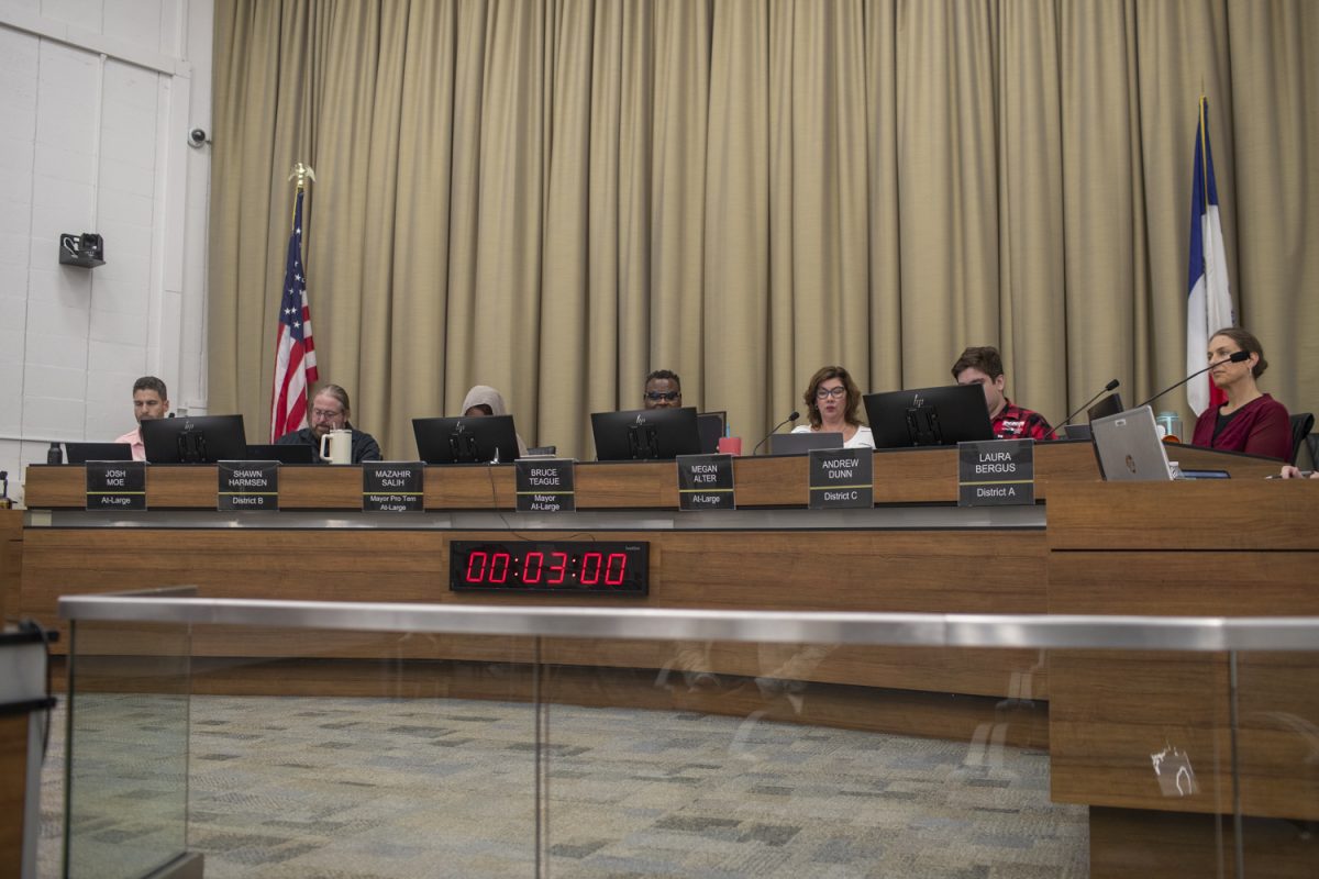 An Iowa City City Council discussion begins at City Hall on Tuesday, Sept. 17, 2024. Council members recognized National Hispanic Heritage Month during the meeting.