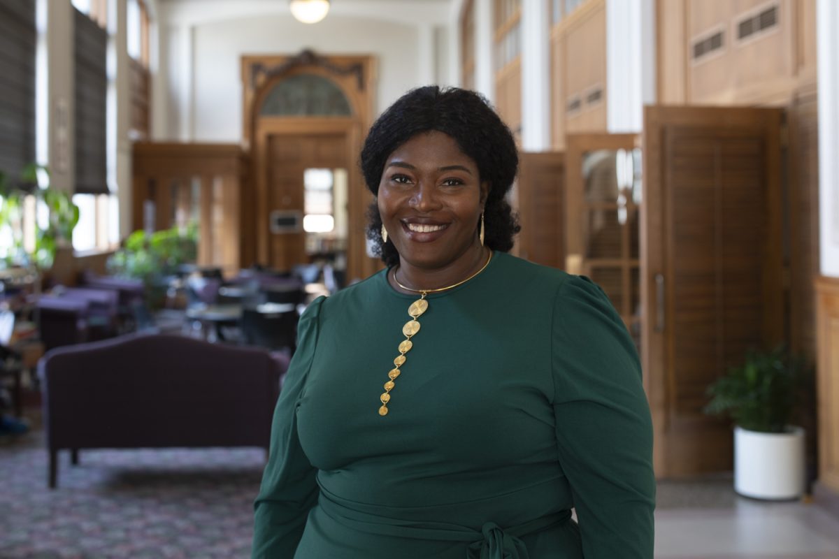 Senior Center Coordinator LaTasha Deloach poses for a picture in the Iowa City Senior Center on Wednesday, Sept. 18, 2024. LaTasha voiced how building a community helps to fight the loss of connection and feelings of loneliness that come with being in a retirement community.