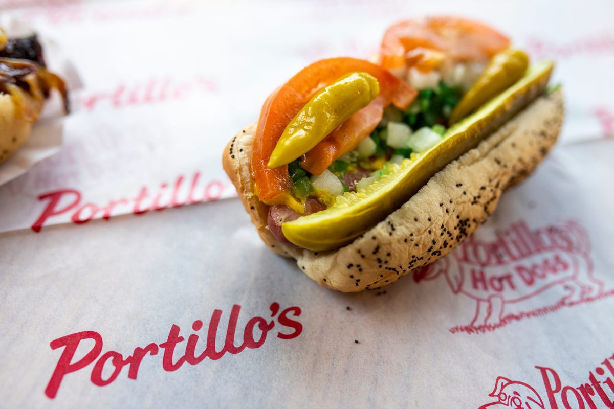 A Portillo's original hotdog is seen on March 8, 2021. 