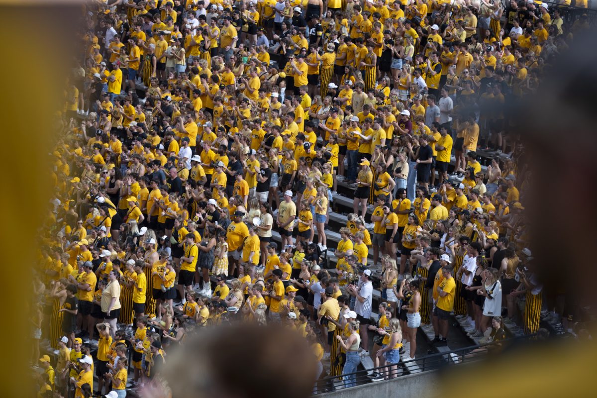 Fans watch a football game between Iowa and Troy at Kinnick Stadium on Saturday, Sept. 14, 2024. The Hawkeyes defeated the Trojans, 38-21. 