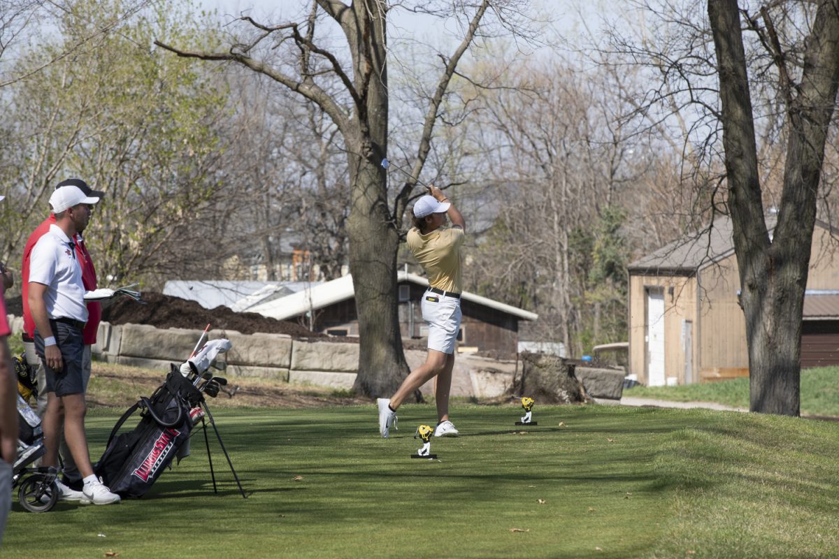 The Iowa men’s golf team playing in the Hawkeye Invitational at Finkbine Golf Course on April, 14, 2024. The Hawkeyes finished in sixth place out of 16 teams. (Emma Gutzman/The Daily Iowan).