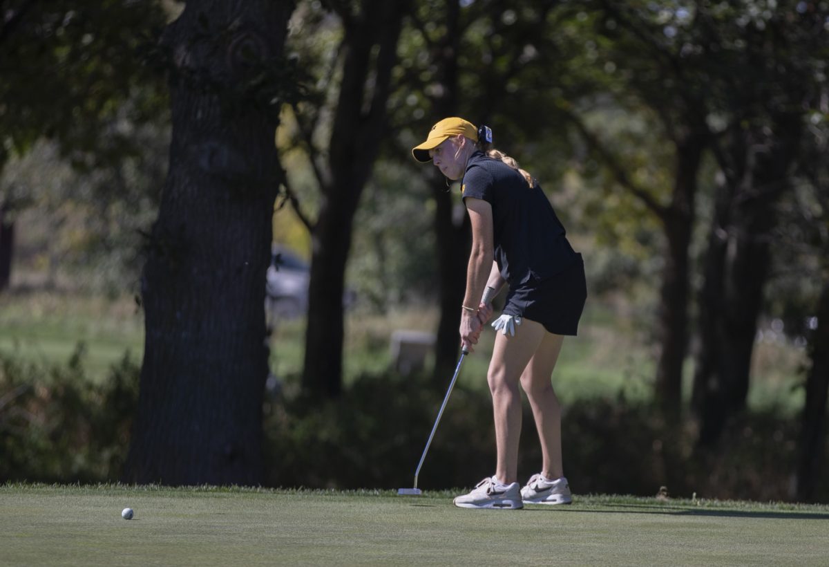 Iowa second-year Riley Lewis puts the ball during the Diane Thomason Invitational at Finkbine Golf Course in Iowa City on Monday, Sept. 30, 2024.