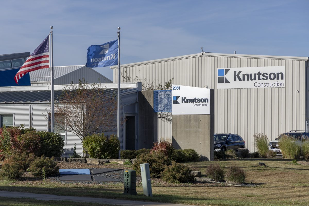 The Knutson Construction Headquarters is seen in Iowa City on Oct. 1, 2024. The company is set to close its Iowa City location at the end of this year and will lay off 40 employees on Oct. 3. 