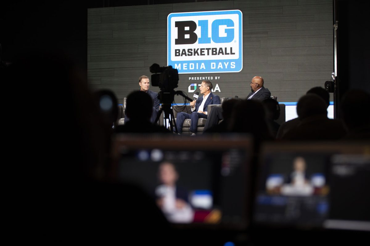 Southern California Head Coach Eric Musselman speaks during panel discussions at the Big Ten Men’s Basketball Media Days in the Donald E. Stephens Convention Center in Rosemont, Illinois on Thursday, Oct. 3, 2024. Big Ten Network hosts alternated questions between three coaches in discussion panels for fifteen minutes each.